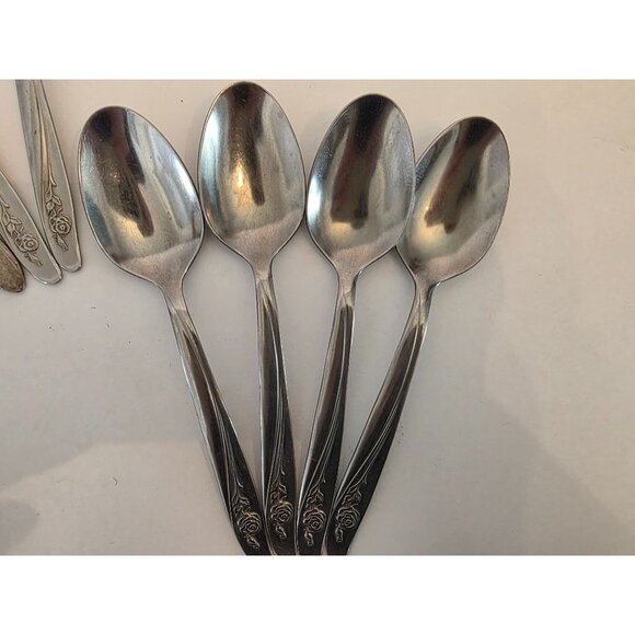 Set Of 10 Oneida Community  Roseann Silverplate & Stainless Steel Spoons - Picture 3 of 6